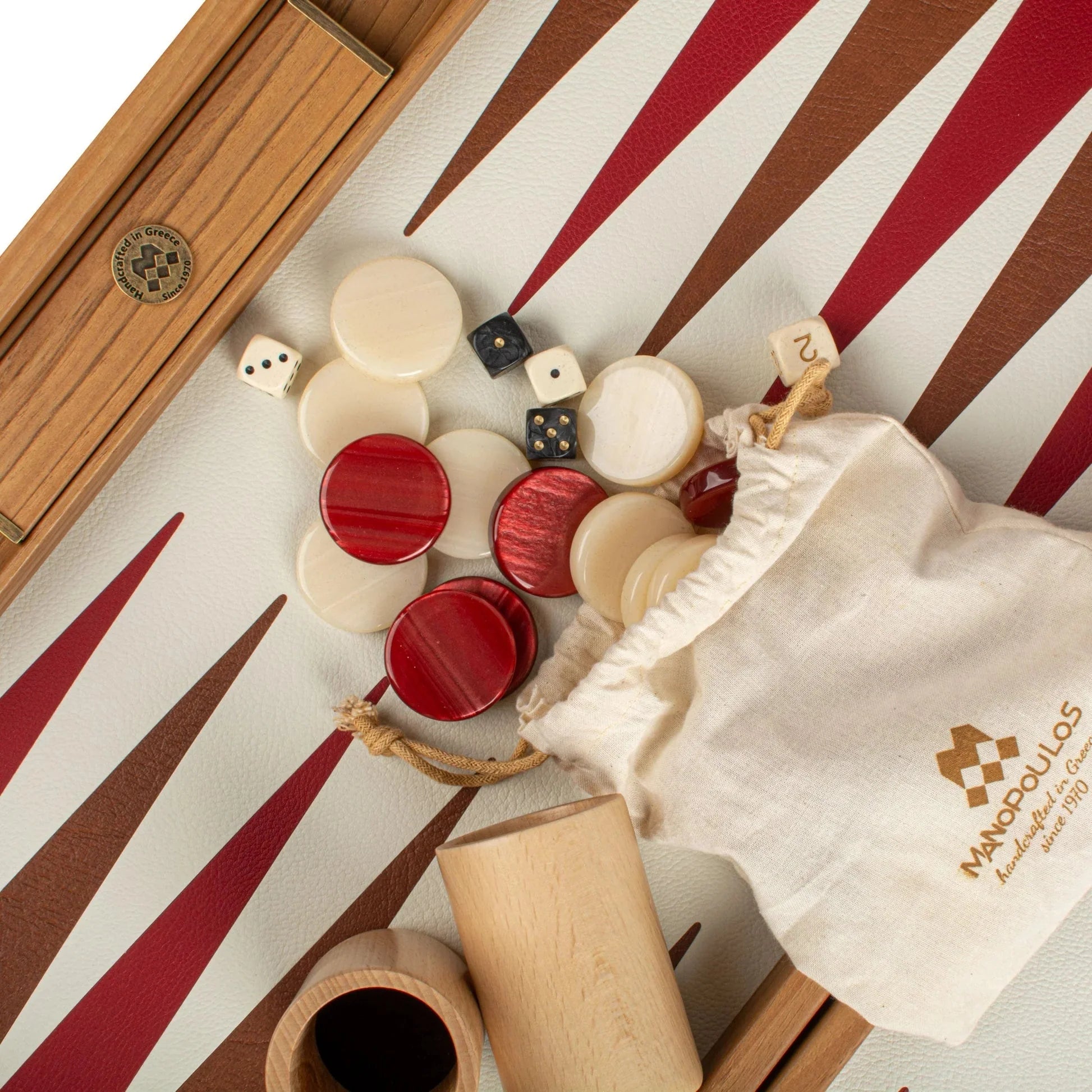Manopoulos Raspberry Leather-Marquetry Backgammon