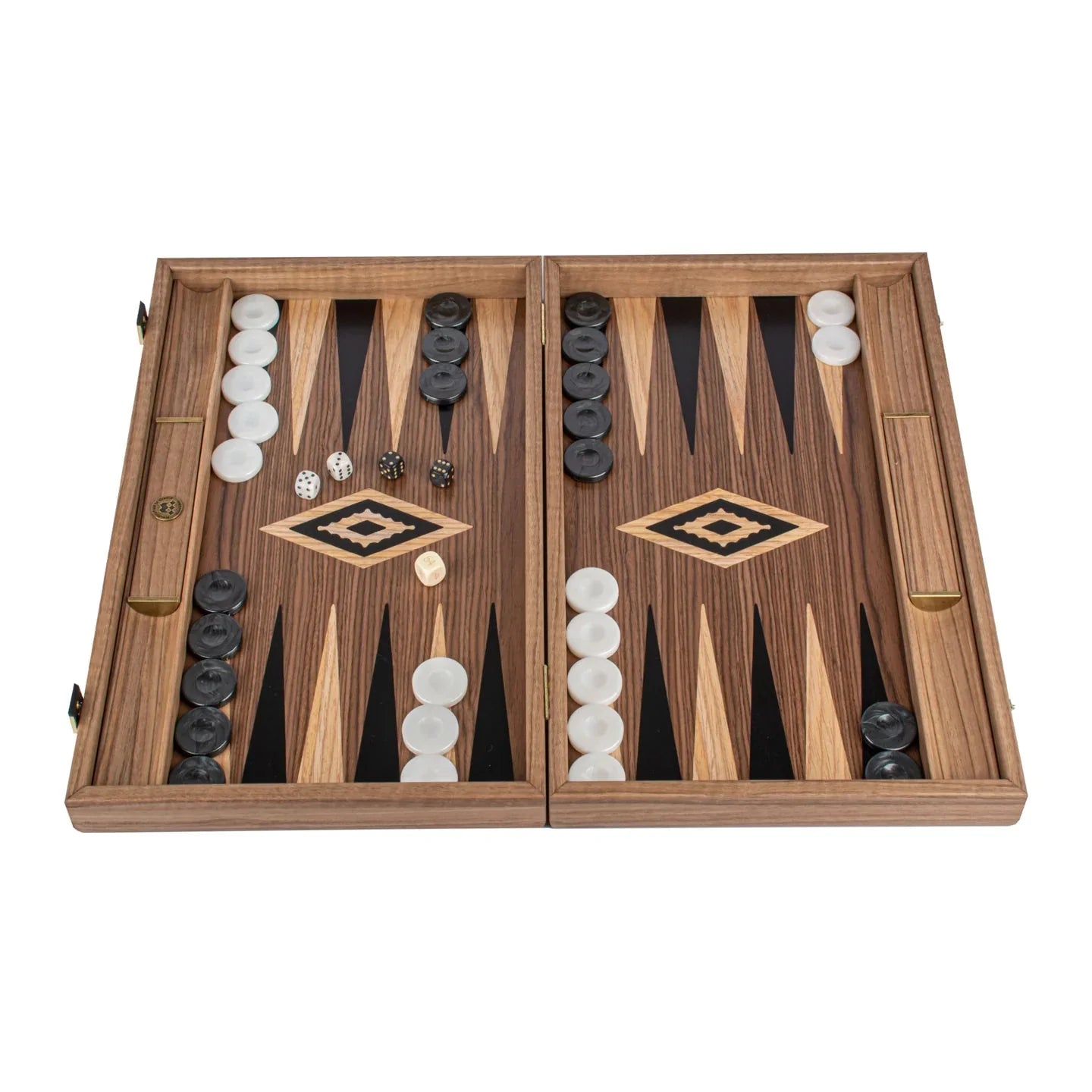 Manopoulos Walnut Backgammon - Maple Inlaid Points